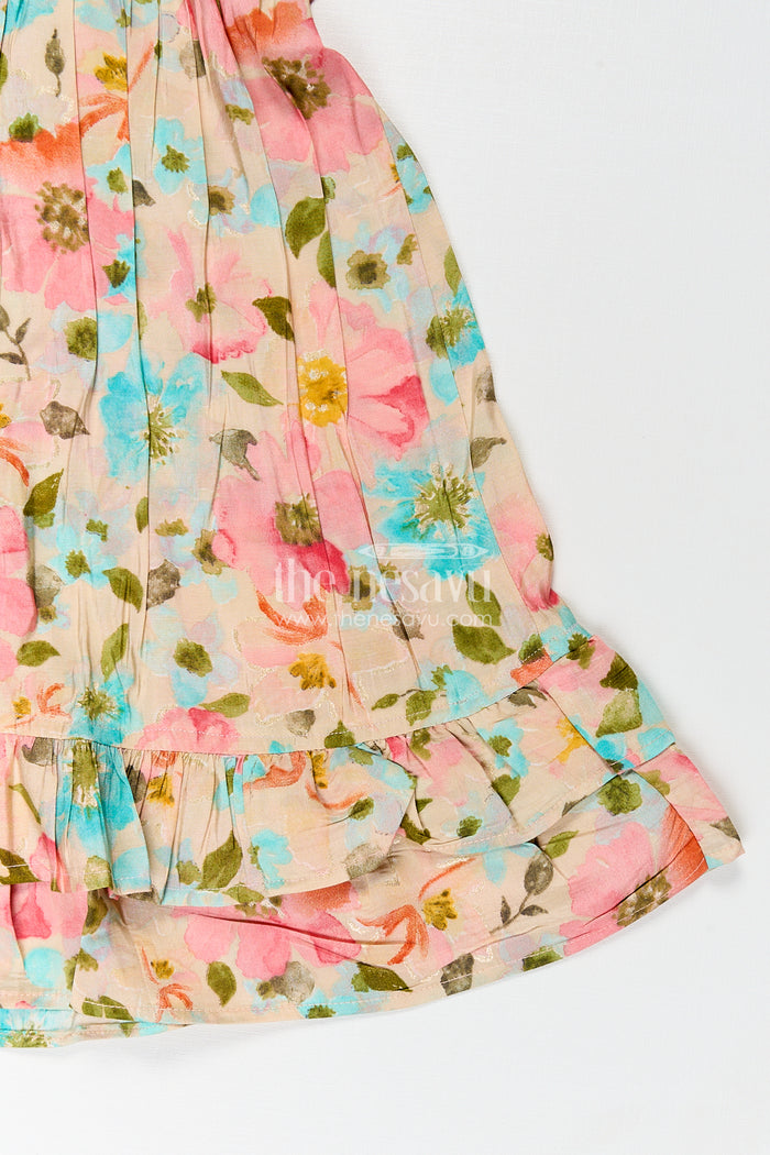 The Nesavu Girls Fancy Frock Girls New Style Frock in Modal Silk with Floral Digital Print and Ruffle Sleeves for Everyday Charm Nesavu Nesavu Girls New Style Frock Modal Silk Floral Digital Print Ruffle Sleeves