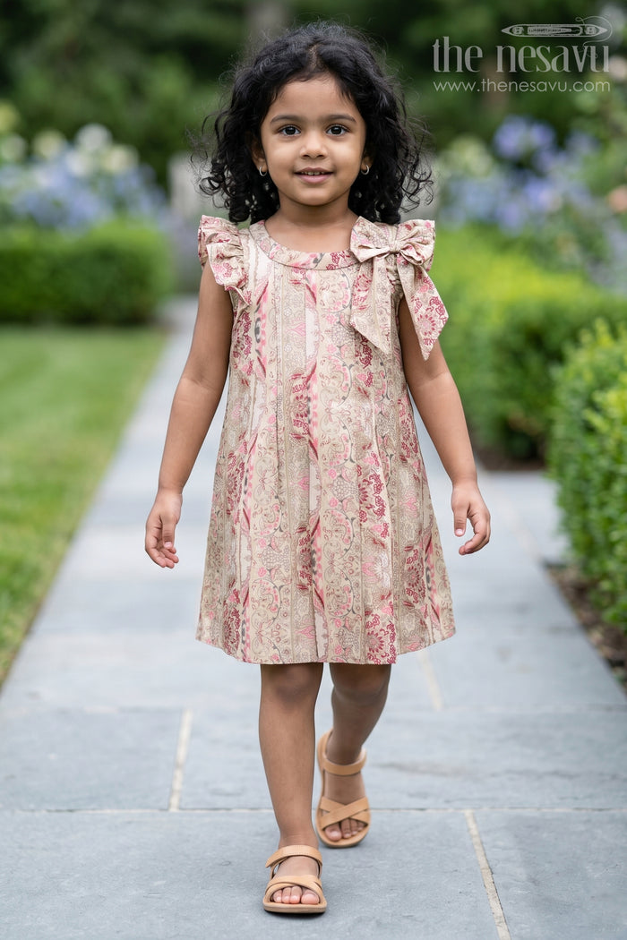 The Nesavu Girls Cotton Frock Girls Normal Frock in Muslin Silk with Floral Embellishment and Shoulder Bow Nesavu 16 (1Y) / Green GFC1605B-16 Girls Normal Frock Muslin Silk Floral Embellishment Shoulder Bow | The Nesavu