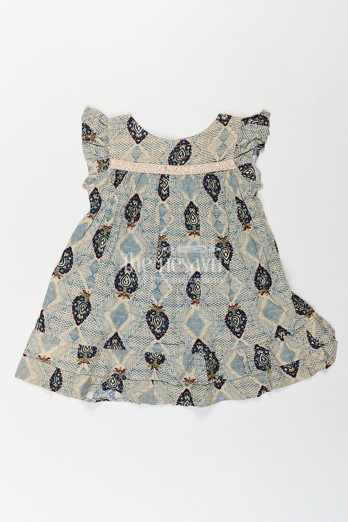 The Nesavu Girls Fancy Frock Girls One Piece Frock Online in Green Rayon with Printed Motifs and Gathered Hemline Nesavu 18 (2Y) / Blue GFC1760B-18 Nesavu Green Rayon One Piece Frock Online Printed Motifs Ruffle Hem Girls
