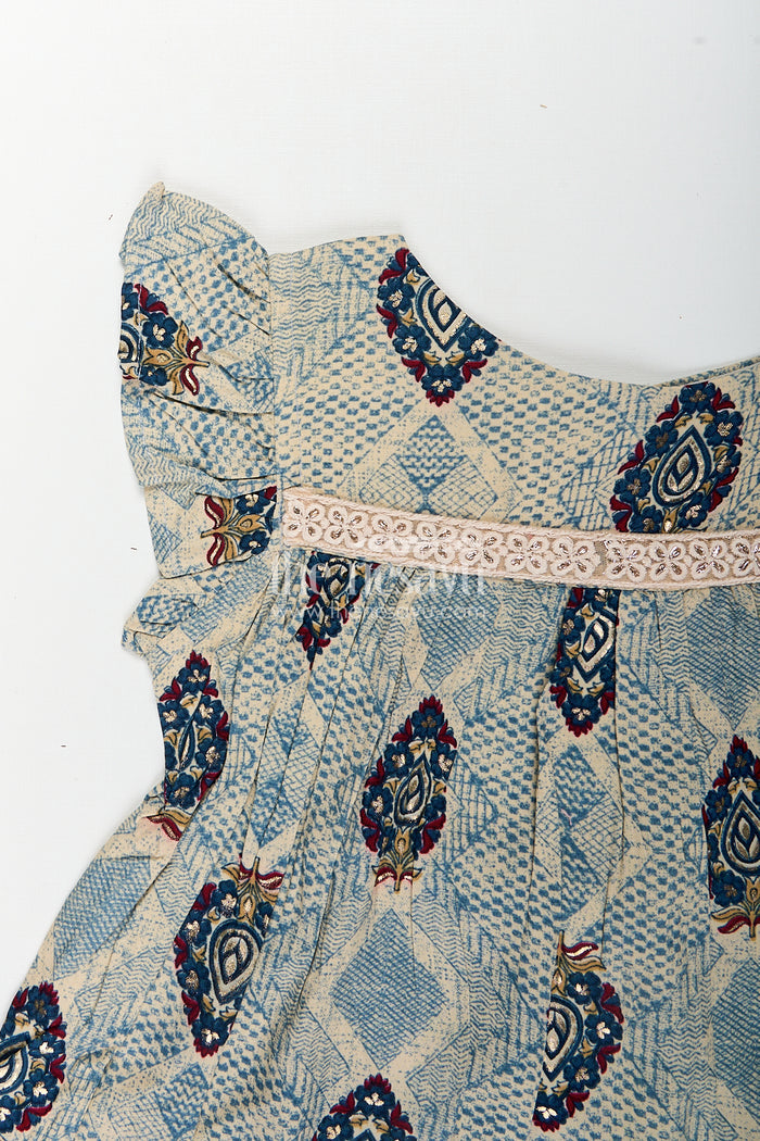 The Nesavu Girls Fancy Frock Girls One Piece Frock Online in Green Rayon with Printed Motifs and Gathered Hemline Nesavu Nesavu Green Rayon One Piece Frock Online Printed Motifs Ruffle Hem Girls