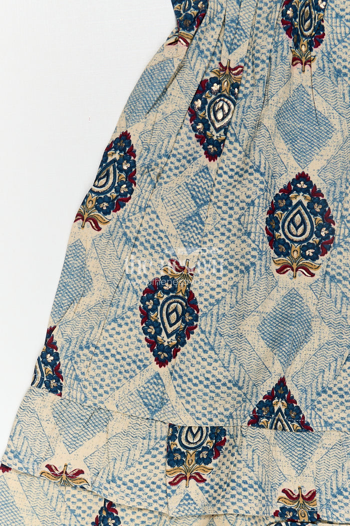 The Nesavu Girls Fancy Frock Girls One Piece Frock Online in Green Rayon with Printed Motifs and Gathered Hemline Nesavu Nesavu Green Rayon One Piece Frock Online Printed Motifs Ruffle Hem Girls