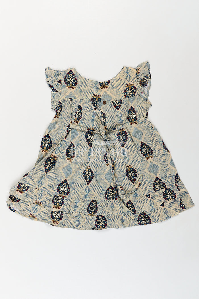 The Nesavu Girls Fancy Frock Girls One Piece Frock Online in Green Rayon with Printed Motifs and Gathered Hemline Nesavu Nesavu Green Rayon One Piece Frock Online Printed Motifs Ruffle Hem Girls