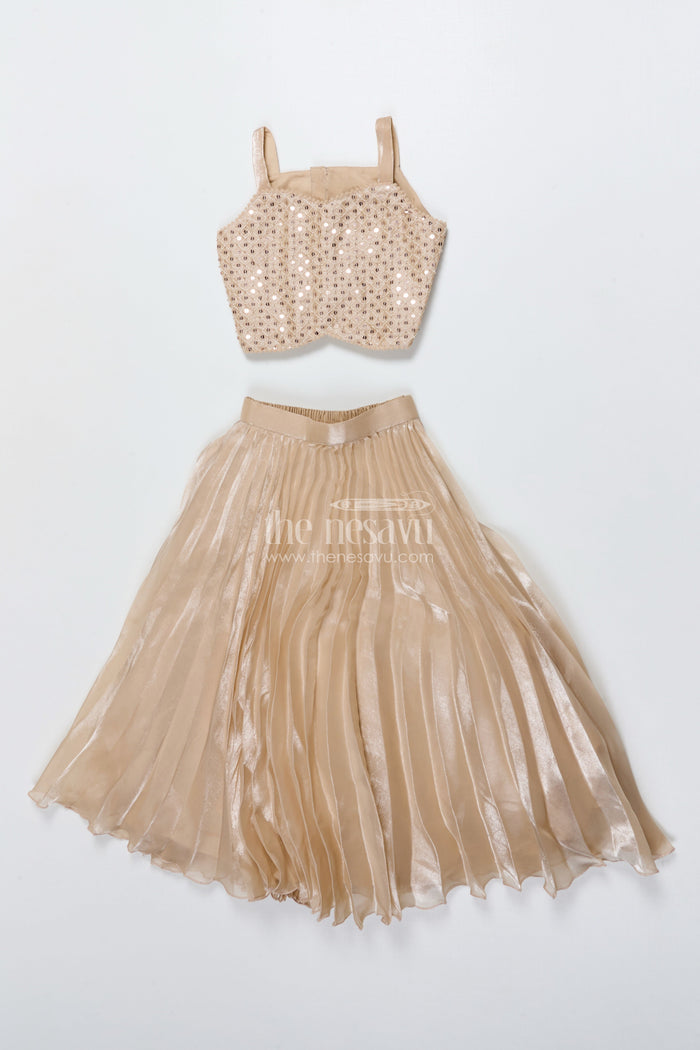 The Nesavu Girls Fancy Lehenga Girls Organza Lehenga with Embroidered Jacket for Birthday and Cultural Events Nesavu 22 (4Y) / Cream GL845B-22 Nesavu girls organza lehenga embroidered jacket birthdays cultural performances
