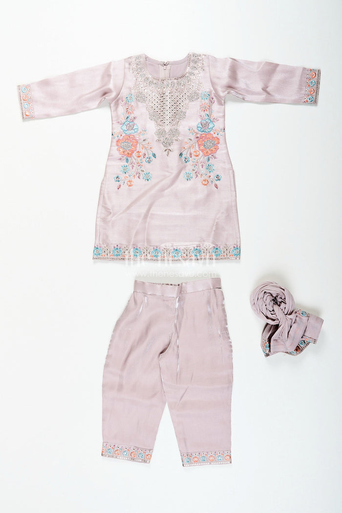 The Nesavu Girls Sharara / Plazo Set Girls organza sharara set with heavy thread embroidery for weddings Nesavu Nesavu organza blend sharara set for girls with heavy thread embroidery and festive shimmer