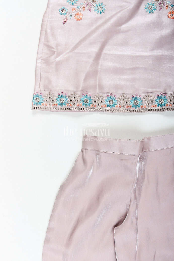 The Nesavu Girls Sharara / Plazo Set Girls organza sharara set with heavy thread embroidery for weddings Nesavu Nesavu organza blend sharara set for girls with heavy thread embroidery and festive shimmer
