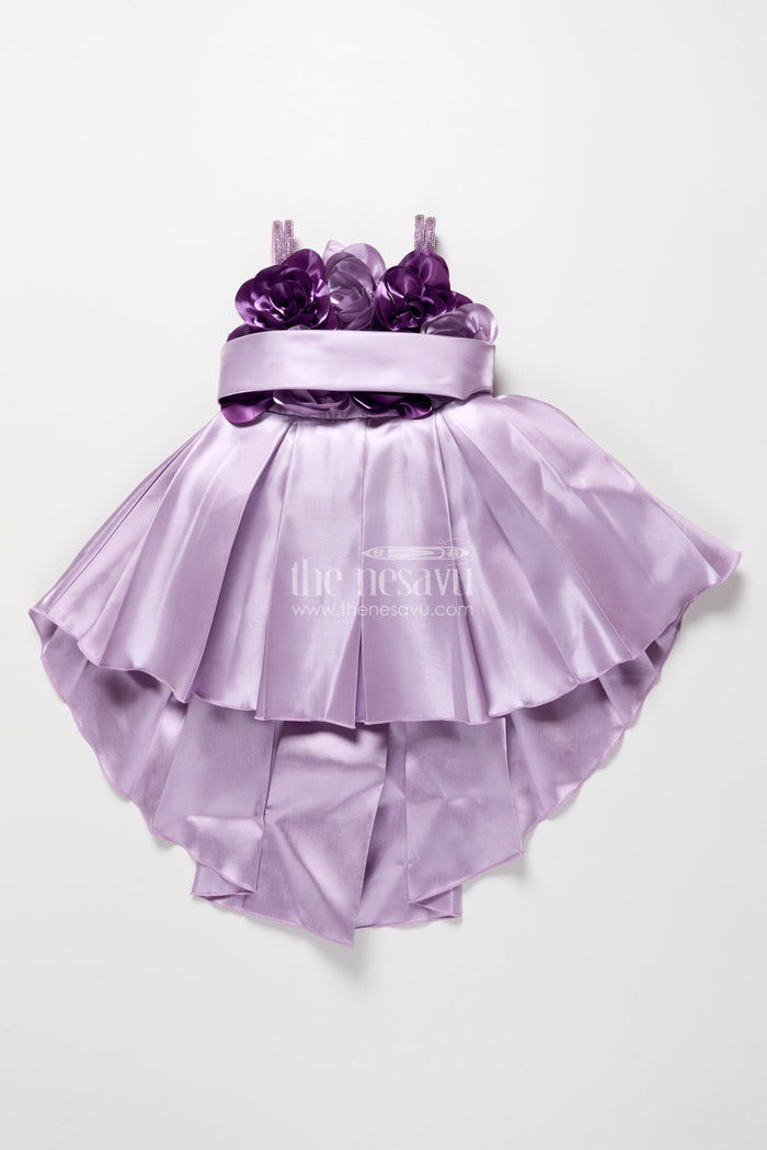 The Nesavu Girls Fancy Party Frock Girls Party Frock for Birthdays and Special Celebrations Nesavu Nesavu girls satin party frock floral embellishments birthdays festive celebrations