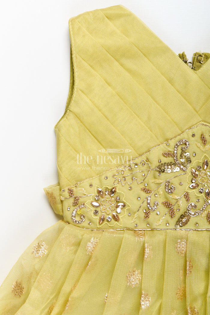 The Nesavu Girls Party Gown Girls Party Gown for Birthdays and Festive Celebrations Nesavu Nesavu girls party gown kora tissue silk zari border festive celebrations