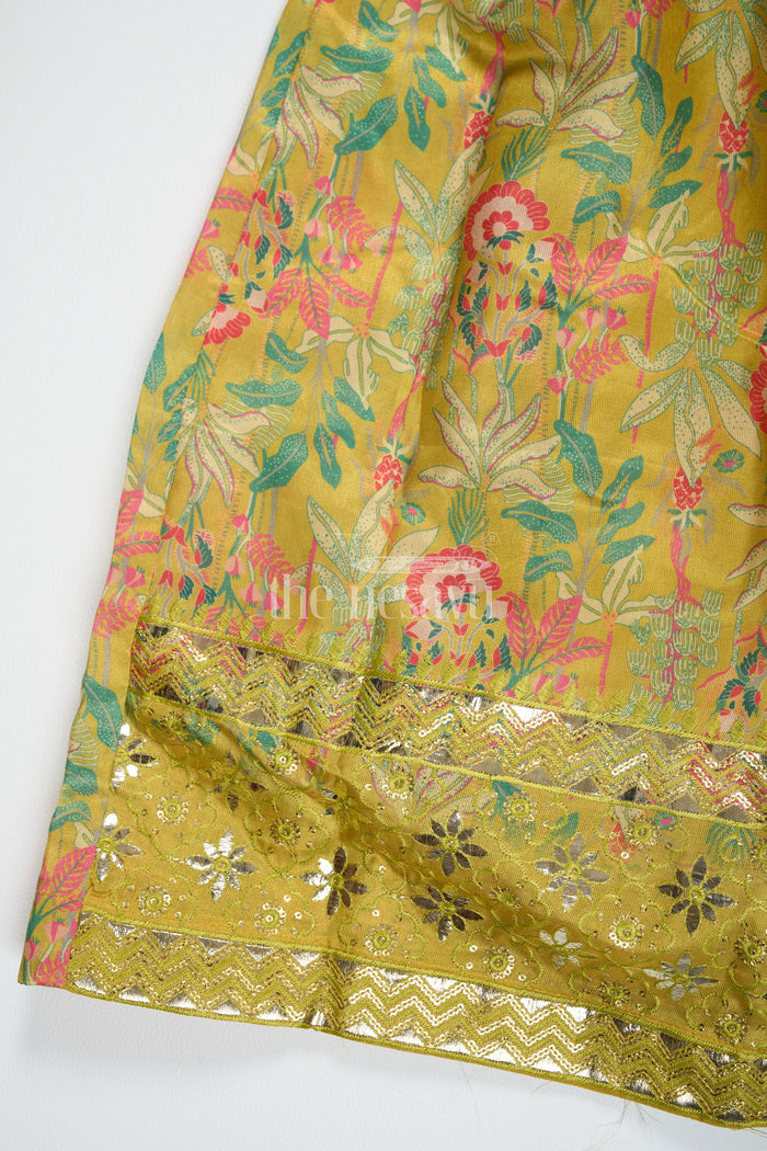 The Nesavu Girls Party Gown Girls Party Gown Shimmer Semi Silk Green Sankranthi Dress Nesavu Nesavu Girls Green Shimmer Semi Silk Party Gown Floral Prints Deepavali Dress