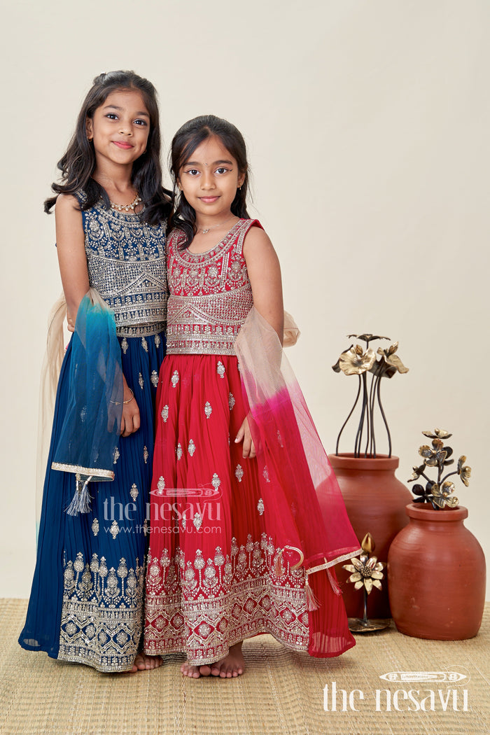 The Nesavu Girls Lehenga Choli Girls Party Lehenga Choli Embroidered Silk Outfit Nesavu Nesavu Black Girls Embroidered Silk Lehenga Set Antique Gold Choli Party Festive Events