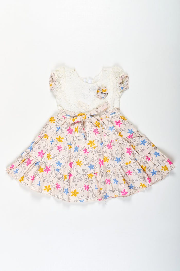 The Nesavu Girls Cotton Frock Girls Party Wear Cotton Frock with Eyelet Hakoba Top and Colorful Digital Print Skirt Nesavu Nesavu Party Wear Cotton Frock for Girls with Hakoba Embroidery and Digital Floral Skirt