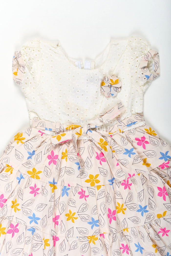 The Nesavu Girls Cotton Frock Girls Party Wear Cotton Frock with Eyelet Hakoba Top and Colorful Digital Print Skirt Nesavu Nesavu Party Wear Cotton Frock for Girls with Hakoba Embroidery and Digital Floral Skirt