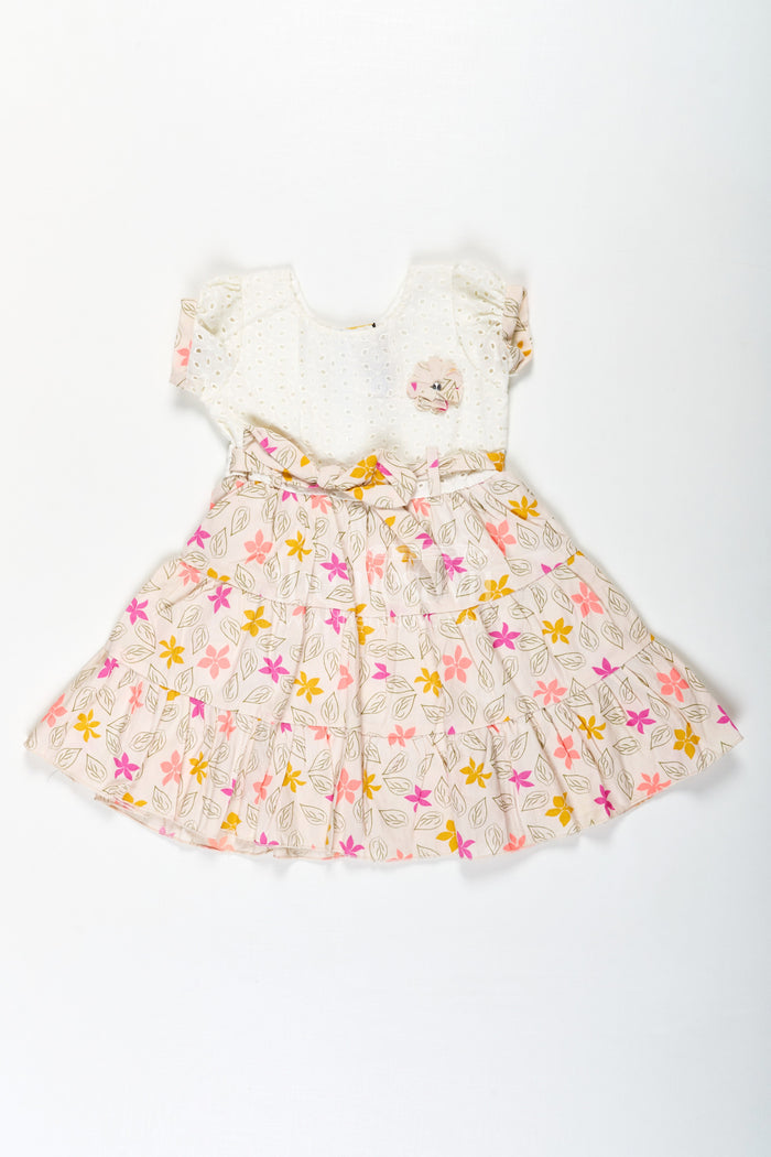 The Nesavu Girls Cotton Frock Girls Party Wear Cotton Frock with Eyelet Hakoba Top and Colorful Digital Print Skirt Nesavu 20 (3Y) / Blue GFC1713B-20 Party Wear Cotton Frock for Girls with Hakoba Embroidery and Digital Floral Skirt | The Nesavu