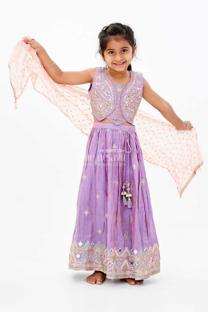 The Nesavu Girls Lehenga Choli Girls Party Wear Lehenga Choli in Purple with Heavy Embroidery and Matching Dupatta Nesavu 16 (1Y) / Purple GL567A-16 Girls Purple Embroidered Party Wear Lehenga Choli Designer Dupatta | The Nesavu
