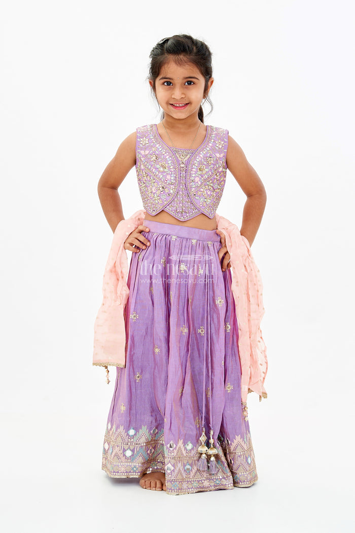 The Nesavu Girls Lehenga Choli Girls Party Wear Lehenga Choli in Purple with Heavy Embroidery and Matching Dupatta Nesavu Girls Purple Embroidered Party Wear Lehenga Choli Designer Dupatta | The Nesavu