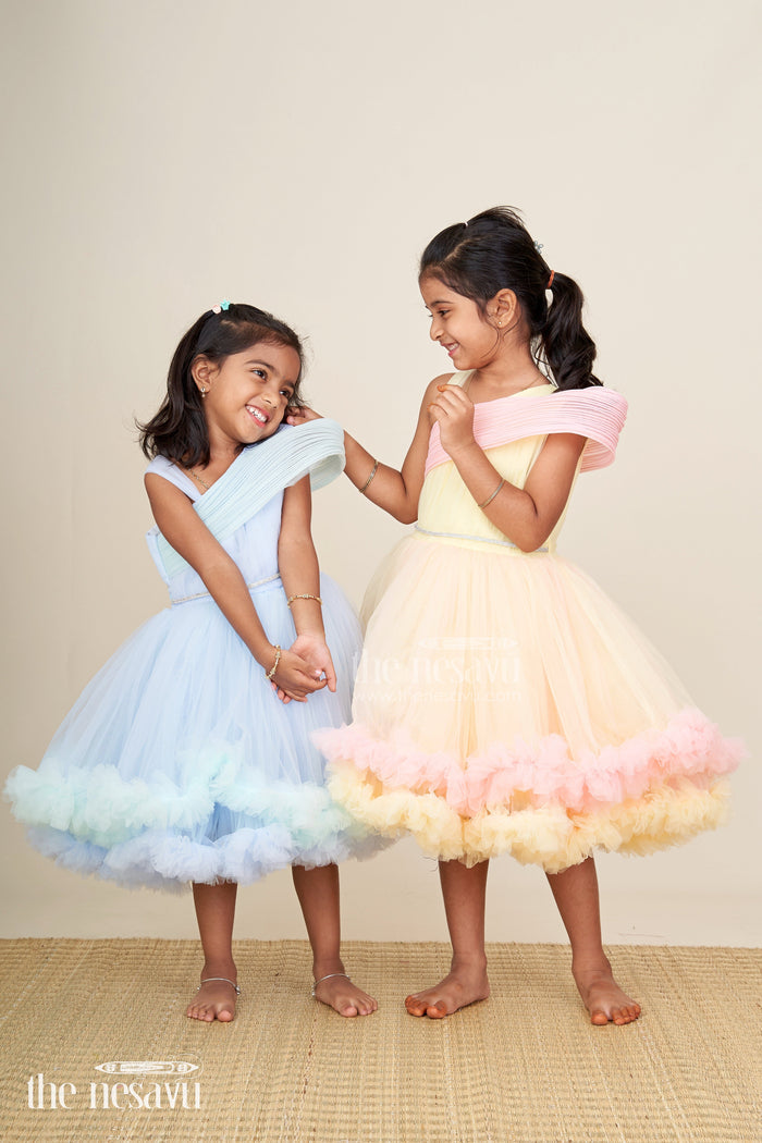 The Nesavu Girls Tutu Frock Girls pastel blue tutu frock for birthdays and party photoshoots Nesavu Nesavu pastel blue tutu frock girls ruffles one-shoulder design  perfect birthdays