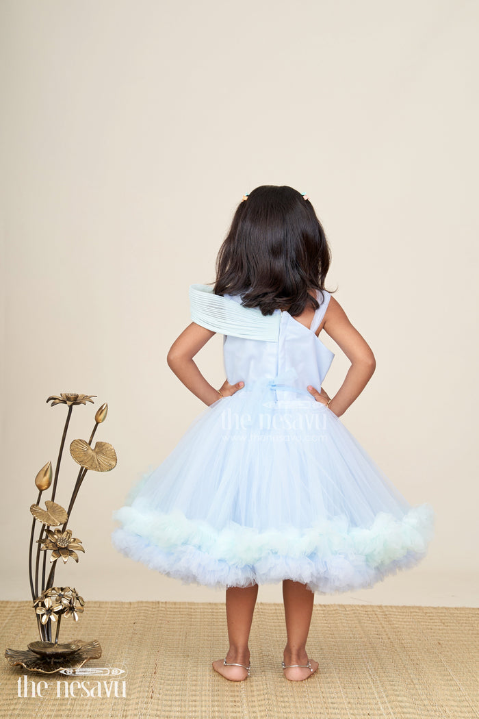 The Nesavu Girls Tutu Frock Girls pastel blue tutu frock for birthdays and party photoshoots Nesavu Nesavu pastel blue tutu frock girls ruffles one-shoulder design  perfect birthdays