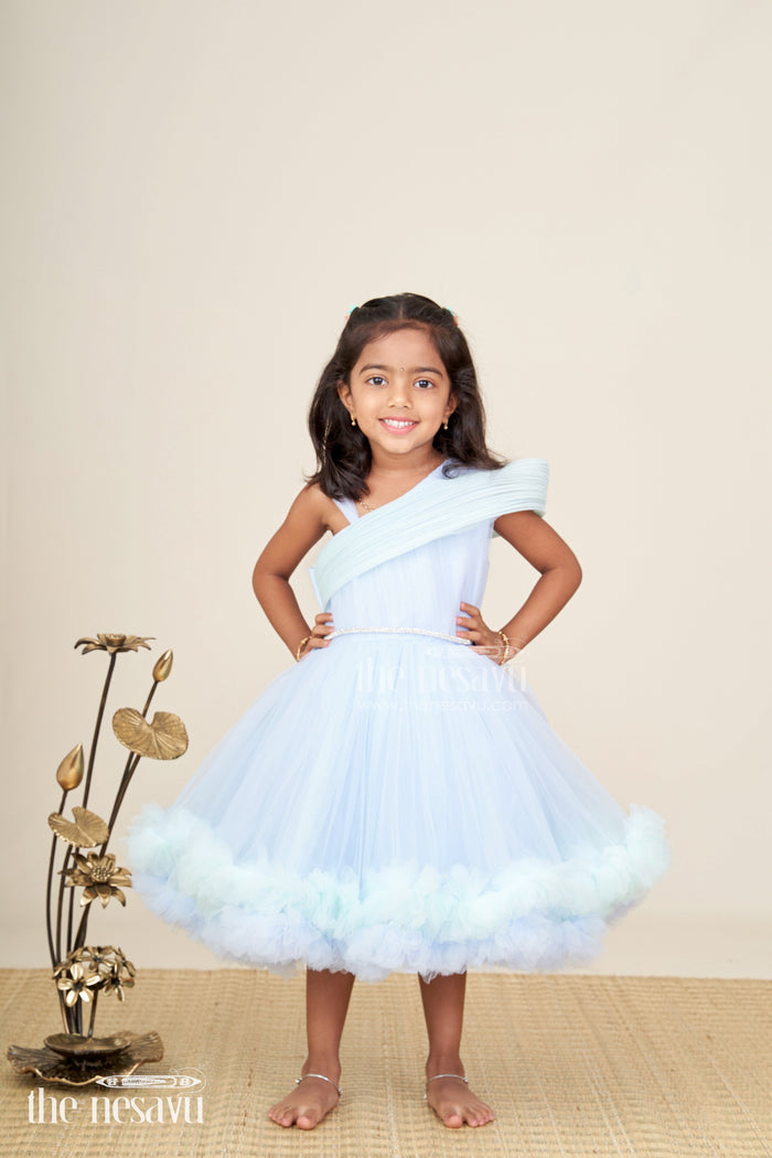 The Nesavu Girls Tutu Frock Girls pastel blue tutu frock for birthdays and party photoshoots Nesavu Nesavu pastel blue tutu frock girls ruffles one-shoulder design  perfect birthdays