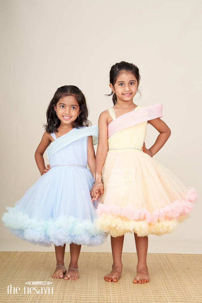 The Nesavu Girls Tutu Frock Girls pastel blue tutu frock for birthdays and party photoshoots Nesavu Nesavu pastel blue tutu frock girls ruffles one-shoulder design  perfect birthdays
