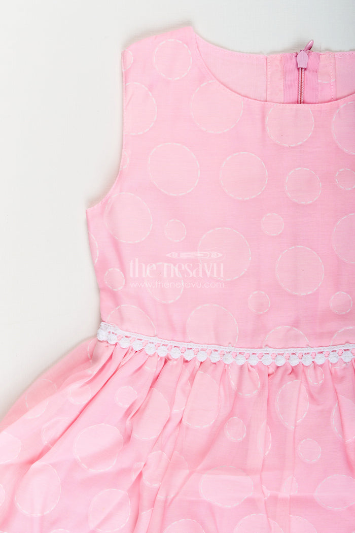 The Nesavu Girls Fancy Frock Girls pink georgette frock with polka dots for birthday celebrations Nesavu Nesavu girls pink georgette frock polka dots birthdays festive occasions