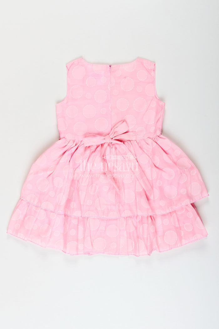 The Nesavu Girls Fancy Frock Girls pink georgette frock with polka dots for birthday celebrations Nesavu Nesavu girls pink georgette frock polka dots birthdays festive occasions