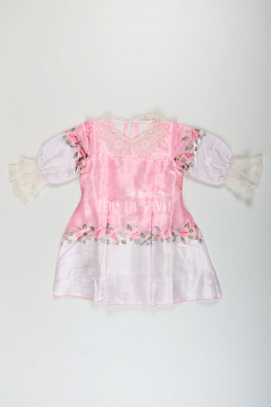 The Nesavu Girls Fancy Frock Girls pink organza frock with floral embroidery for festive wear Nesavu 20 (3Y) / Pink GFC1822A-20 Nesavu girls pink organza frock floral embroidery birthdays festive occasions