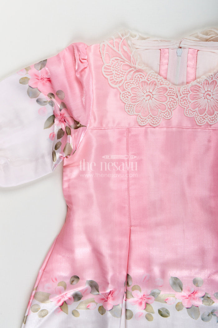 The Nesavu Girls Fancy Frock Girls pink organza frock with floral embroidery for festive wear Nesavu Nesavu girls pink organza frock floral embroidery birthdays festive occasions