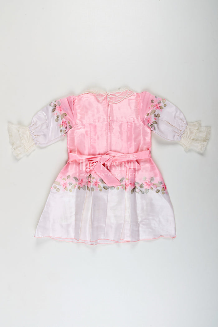 The Nesavu Girls Fancy Frock Girls pink organza frock with floral embroidery for festive wear Nesavu Nesavu girls pink organza frock floral embroidery birthdays festive occasions