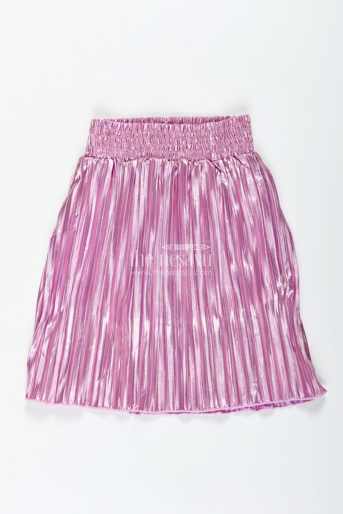 The Nesavu Girls Skirt Girls Pink Shimmer Skirt for Birthday and Celebration Outfits Nesavu Nesavu Pink Shimmer Pleated Skirt Girls Party Wear Birthdays Festive Events