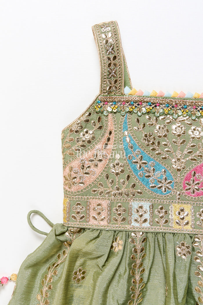 The Nesavu Girls Sharara / Plazo Set Girls Plazo Set for Cultural Events and School Ethnic Day Nesavu Nesavu girls plazo set viscose silk embroidered jacket  perfect cultural day festive occasions
