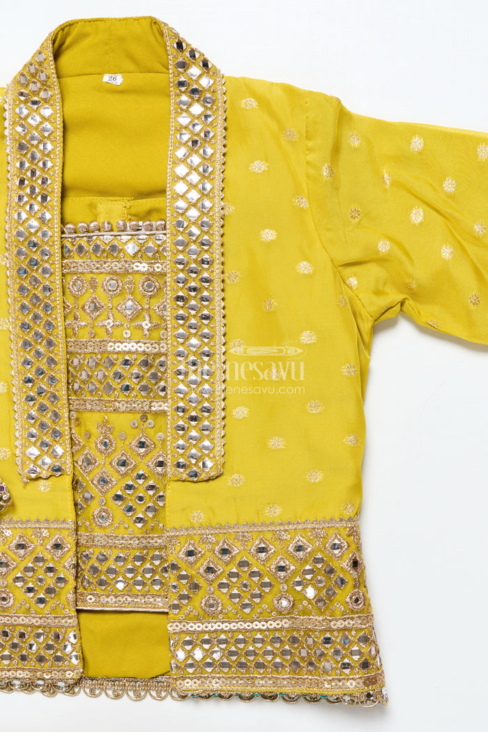 The Nesavu Girls Sharara / Plazo Set Girls Plazo Set with Jacket for School Ethnic Day and Festive Wear Nesavu Nesavu girls plazo set embroidered jacket top viscose silk  great ethnic day casual celebrations