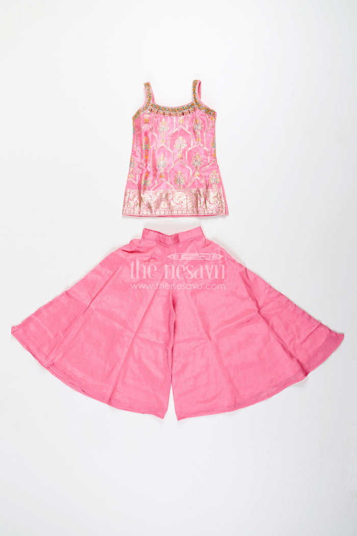 The Nesavu Girls Sharara / Plazo Set Girls plazo set with zari embroidered kurti – festive outfit for toddlers Nesavu 18 (2Y) / Pink GPS760A-18 Nesavu girls festive plazo set zari embroidered kurti  toddler ethnic outfit