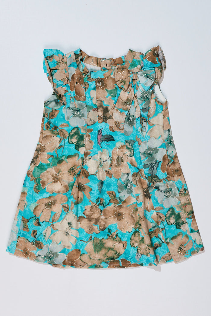 The Nesavu Girls Cotton Frock Girls Pretty Floral Dresses with Ruffle Neckline and Soft Cotton Fabric for Elegant Everyday Wear Nesavu 16 (1Y) / Blue GFC1611B-16 Girls Pretty Floral Dresses Ruffle Neckline Soft Cotton Fabric Casual Elegance | The Nesavu
