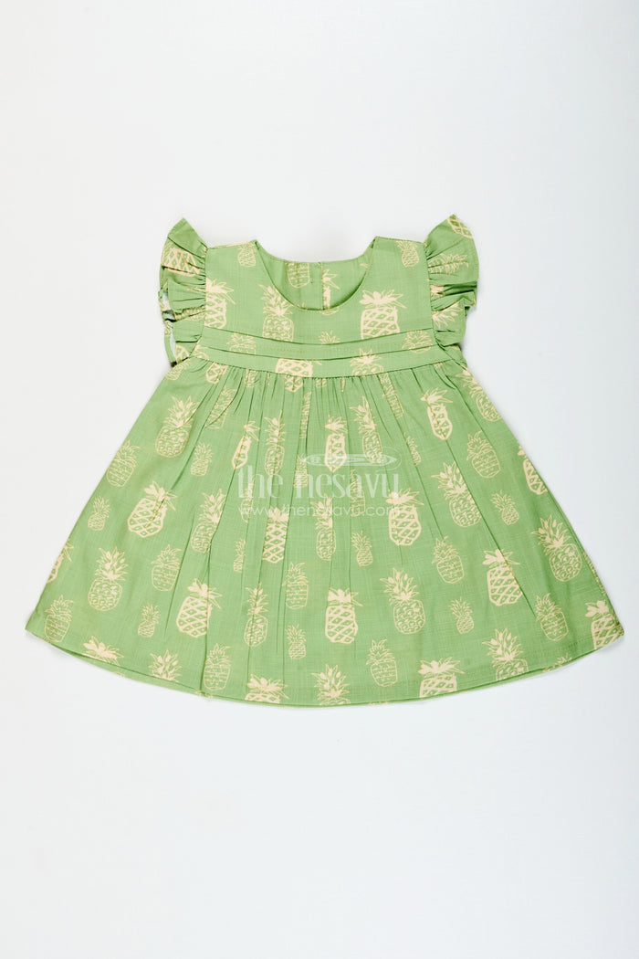 The Nesavu Girls Cotton Frock Girls Printed Cotton Frock for Playdates and Casual Everyday Fun Nesavu 10 (NB) / Green GFC1925B-10 Nesavu girls printed cotton frock pineapple motif  comfy cute casual fun