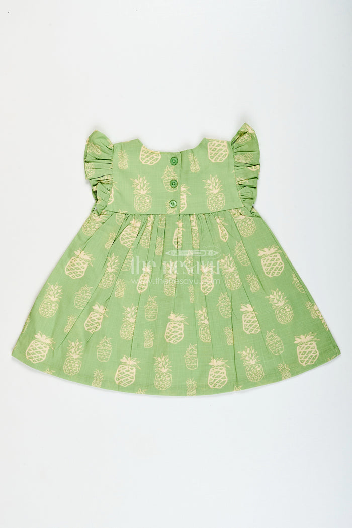 The Nesavu Girls Cotton Frock Girls Printed Cotton Frock for Playdates and Casual Everyday Fun Nesavu Nesavu girls printed cotton frock pineapple motif  comfy cute casual fun