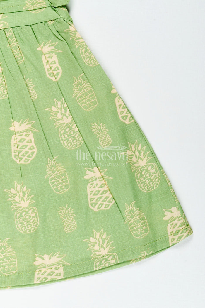 The Nesavu Girls Cotton Frock Girls Printed Cotton Frock for Playdates and Casual Everyday Fun Nesavu Nesavu girls printed cotton frock pineapple motif  comfy cute casual fun