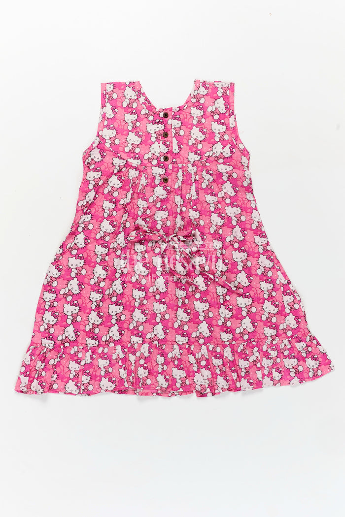 The Nesavu Girls Cotton Frock Girls Printed Cotton Frock with Hand Block Floral Design and Playful Ruffles in Cheerful Pink Nesavu Nesavu Girls Cotton Frock Pink Hand Block Floral Print Lightweight Ruffle Details