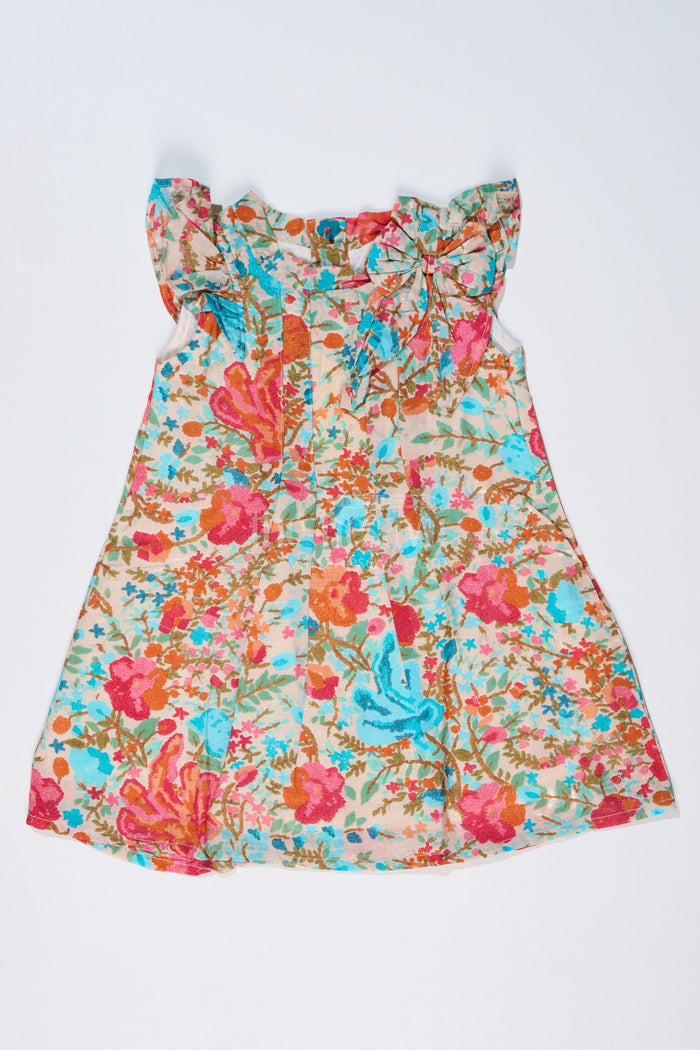 The Nesavu Girls Cotton Frock Girls Printed Frock in Muslin Silk with Vibrant Floral Patterns and Stylish Bow Nesavu 16 (1Y) / Multicolor GFC1606A-16 Girls Printed Frock Muslin Silk Vibrant Floral Patterns Stylish Bow | The Nesavu