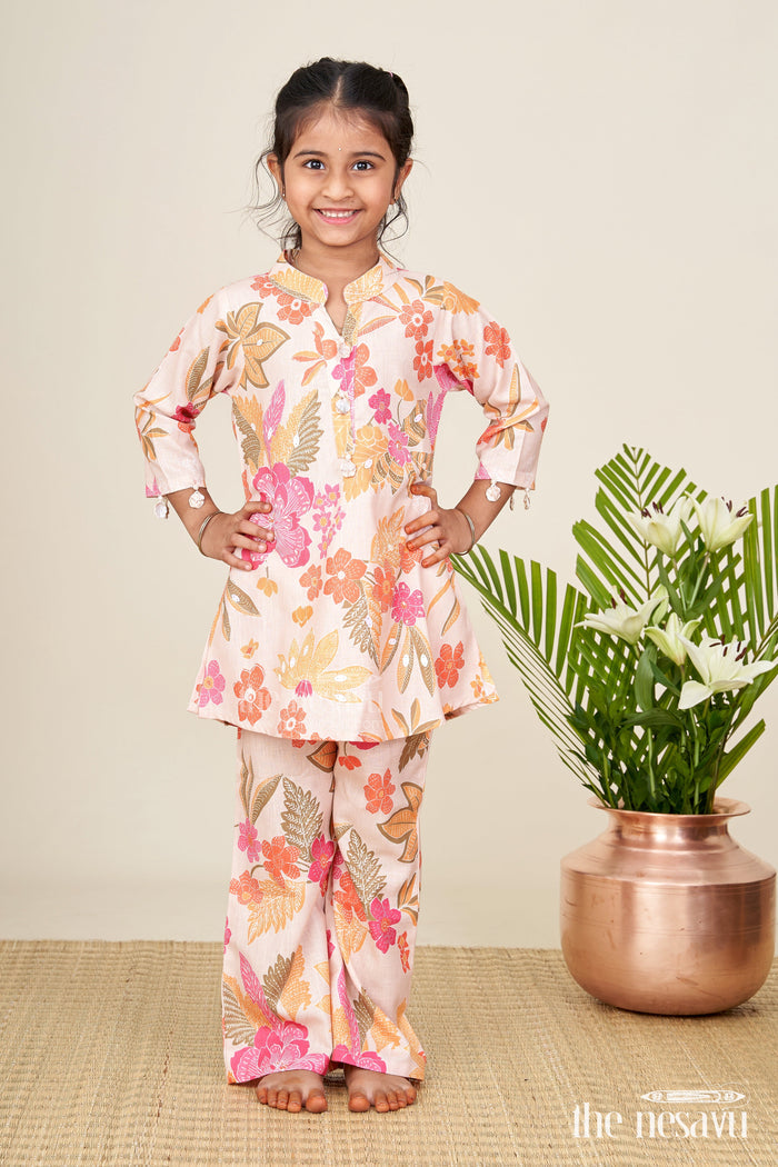 The Nesavu Girls Sharara / Plazo Set Girls printed sharara set in soft cotton for summer ethnic wear Nesavu Nesavu girls cotton sharara set digital floral print comfortable ethnic wear