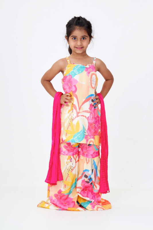 The Nesavu Girls Sharara / Plazo Set Girls Pure Muslin Silk Digital Printed Kurti with Sharara Set for Festive and Ethnic Wear Nesavu 16 (1Y) / Multicolor GPS523A-16 Girls Pure Muslin Silk Digital Printed Kurti Stylish Sharara Festive Wear | The Nesavu