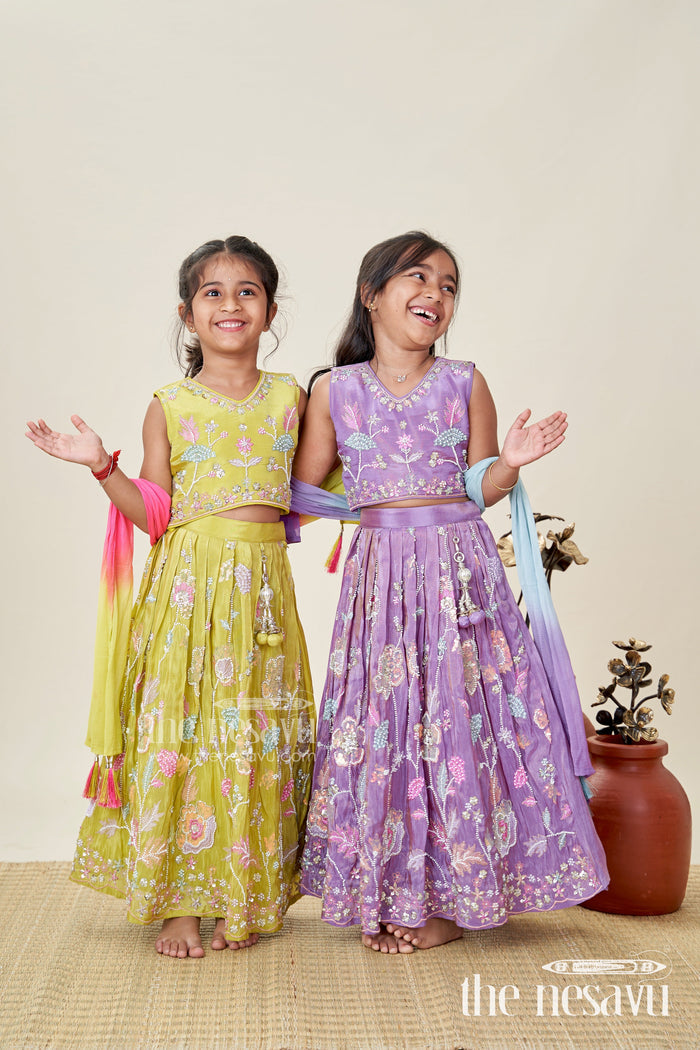 The Nesavu Girls Lehenga Choli Girls Purple Lehenga Choli for Festive Functions and Family Celebrations Nesavu Nesavu Girls Purple Lehenga Choli Festivals Lightweight Ethnic Outfit Embroidery Dupatta