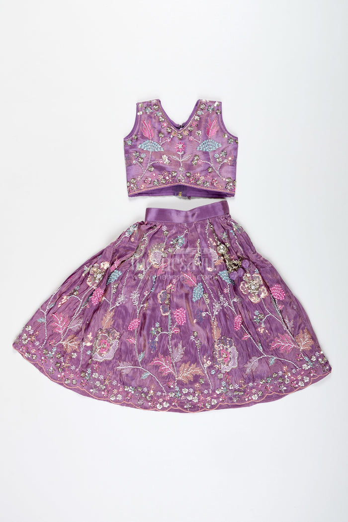 The Nesavu Girls Lehenga Choli Girls Purple Lehenga Choli for Festive Functions and Family Celebrations Nesavu Nesavu Girls Purple Lehenga Choli Festivals Lightweight Ethnic Outfit Embroidery Dupatta