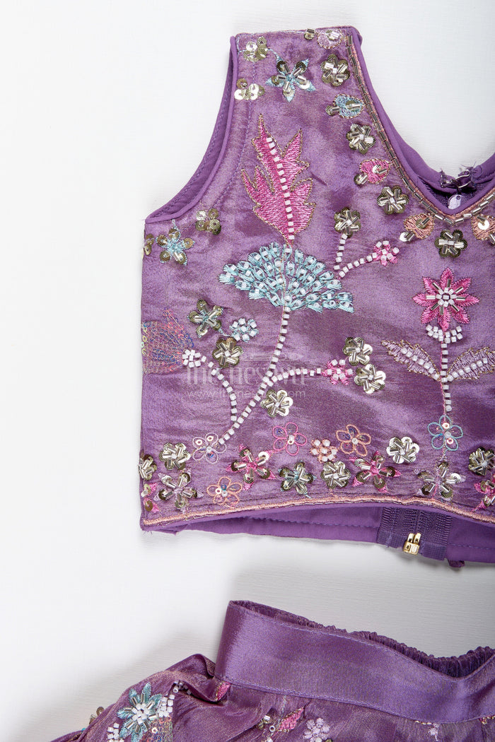 The Nesavu Girls Lehenga Choli Girls Purple Lehenga Choli for Festive Functions and Family Celebrations Nesavu Nesavu Girls Purple Lehenga Choli Festivals Lightweight Ethnic Outfit Embroidery Dupatta