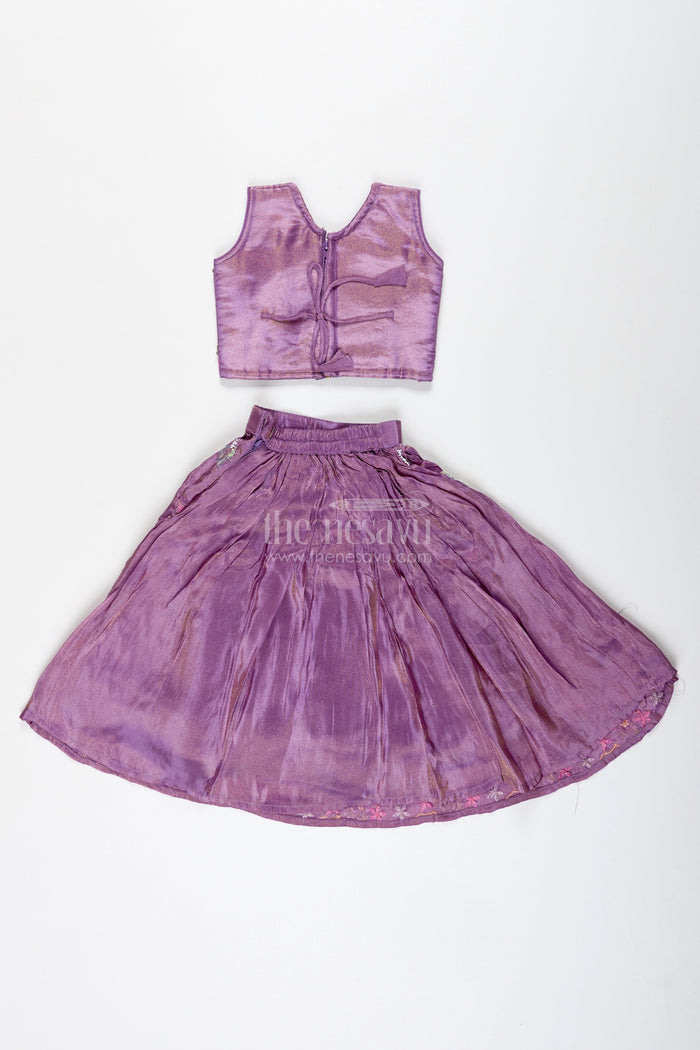 The Nesavu Girls Lehenga Choli Girls Purple Lehenga Choli for Festive Functions and Family Celebrations Nesavu Nesavu Girls Purple Lehenga Choli Festivals Lightweight Ethnic Outfit Embroidery Dupatta