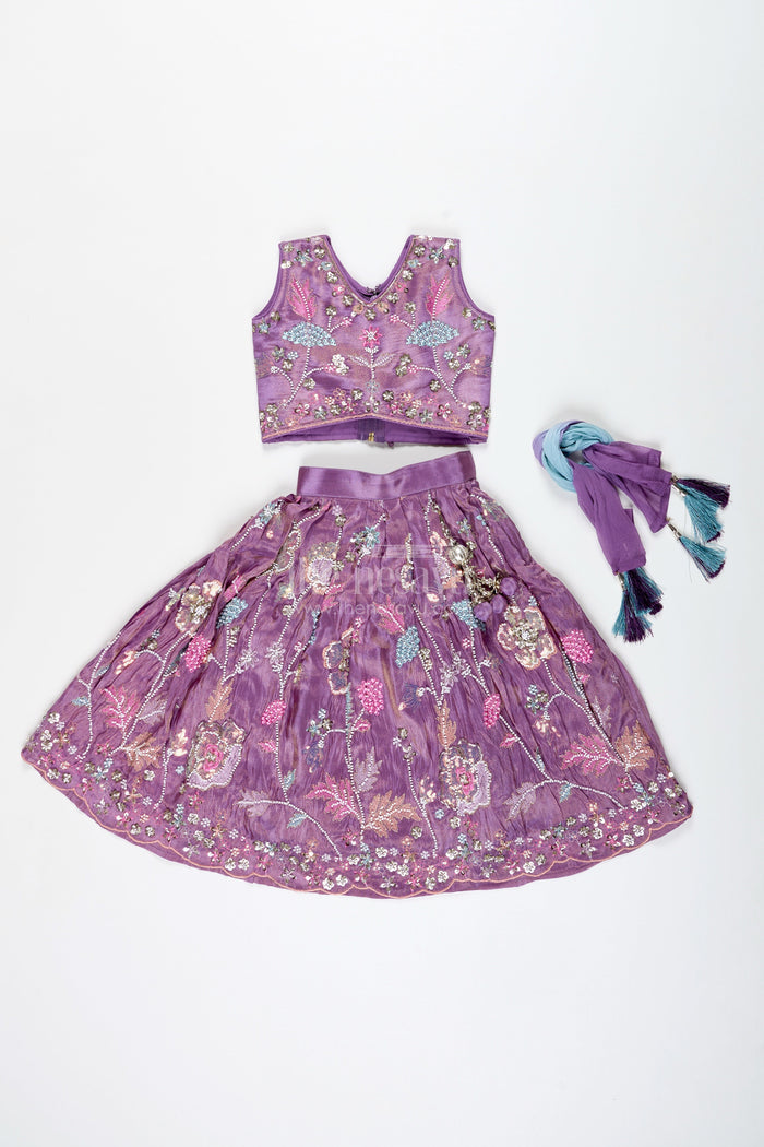 The Nesavu Girls Lehenga Choli Girls Purple Lehenga Choli for Festive Functions and Family Celebrations Nesavu Nesavu Girls Purple Lehenga Choli Festivals Lightweight Ethnic Outfit Embroidery Dupatta