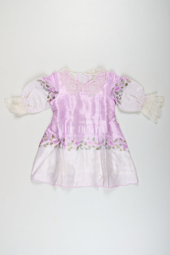 The Nesavu Girls Fancy Frock Girls purple organza frock with floral digital print for festive occasions Nesavu 20 (3Y) / Purple GFC1822B-20 Nesavu girls purple organza frock floral digital print birthdays festive wear