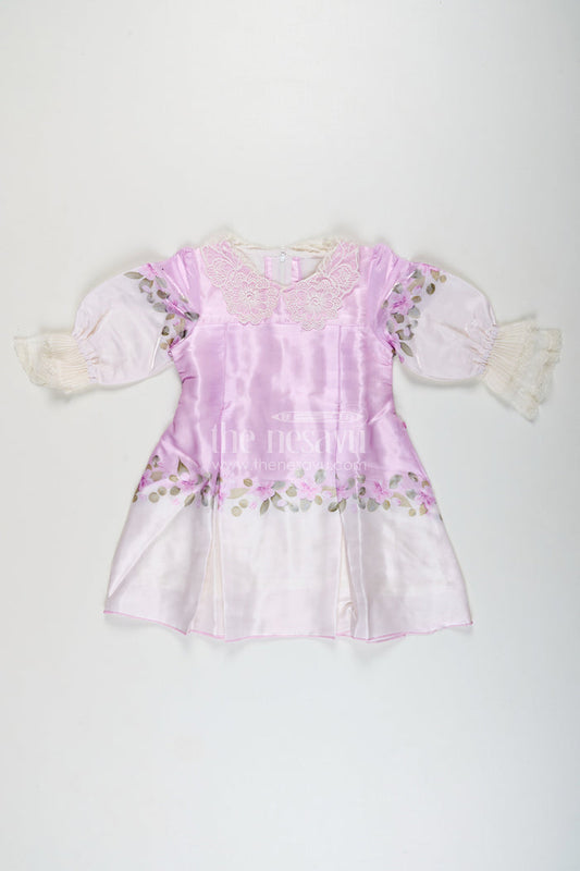 The Nesavu Girls Fancy Frock Girls purple organza frock with floral digital print for festive occasions Nesavu 20 (3Y) / Purple GFC1822B-20 Nesavu girls purple organza frock floral digital print birthdays festive wear