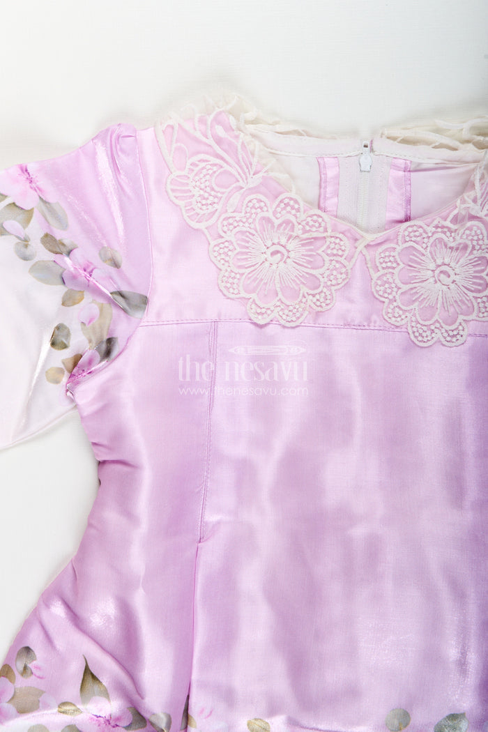 The Nesavu Girls Fancy Frock Girls purple organza frock with floral digital print for festive occasions Nesavu Nesavu girls purple organza frock floral digital print birthdays festive wear