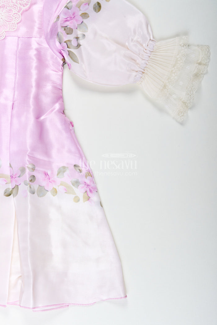 The Nesavu Girls Fancy Frock Girls purple organza frock with floral digital print for festive occasions Nesavu Nesavu girls purple organza frock floral digital print birthdays festive wear