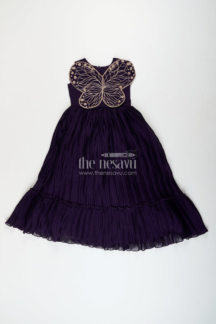 The Nesavu Girls Party Gown Girls purple party gown with butterfly embellished bodice Nesavu Nesavu girls purple georgette party gown butterfly embellished bodice birthdays weddings