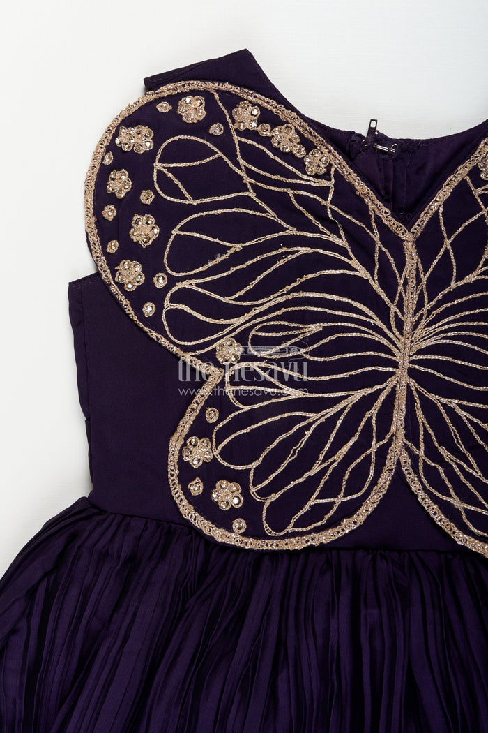 The Nesavu Girls Party Gown Girls purple party gown with butterfly embellished bodice Nesavu Nesavu girls purple georgette party gown butterfly embellished bodice birthdays weddings